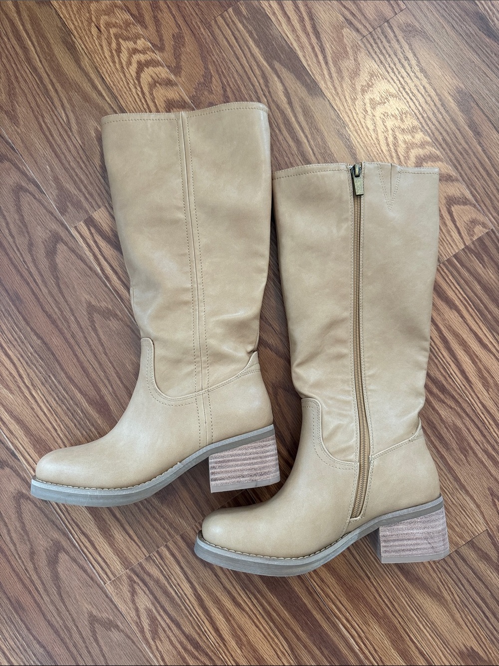 Joie Tan Mid-Calf Stacked Heel Boots